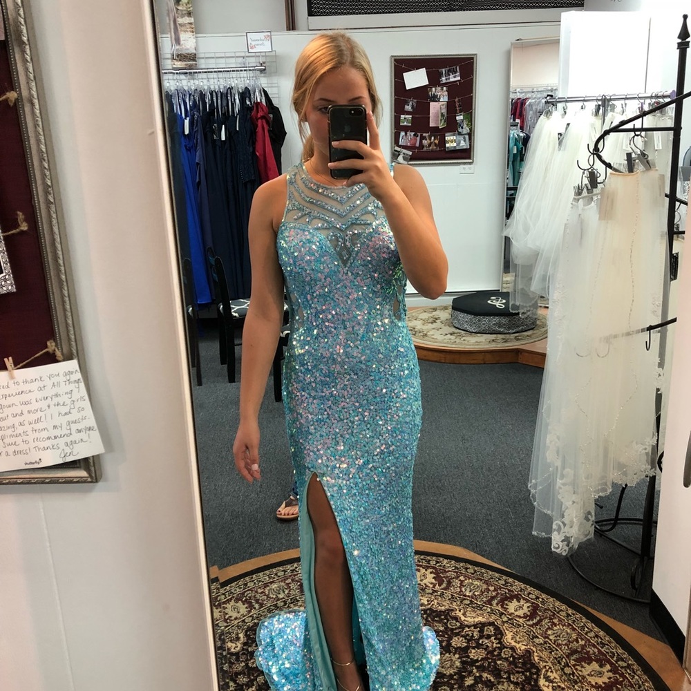 Baby Blue Sequined Prom Dress